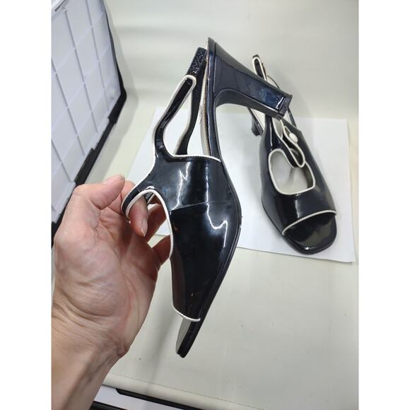 Impo Way Black and White Faux Leather Slingback Peep Toes Heels Women's Size 6M - Picture 5 of 13